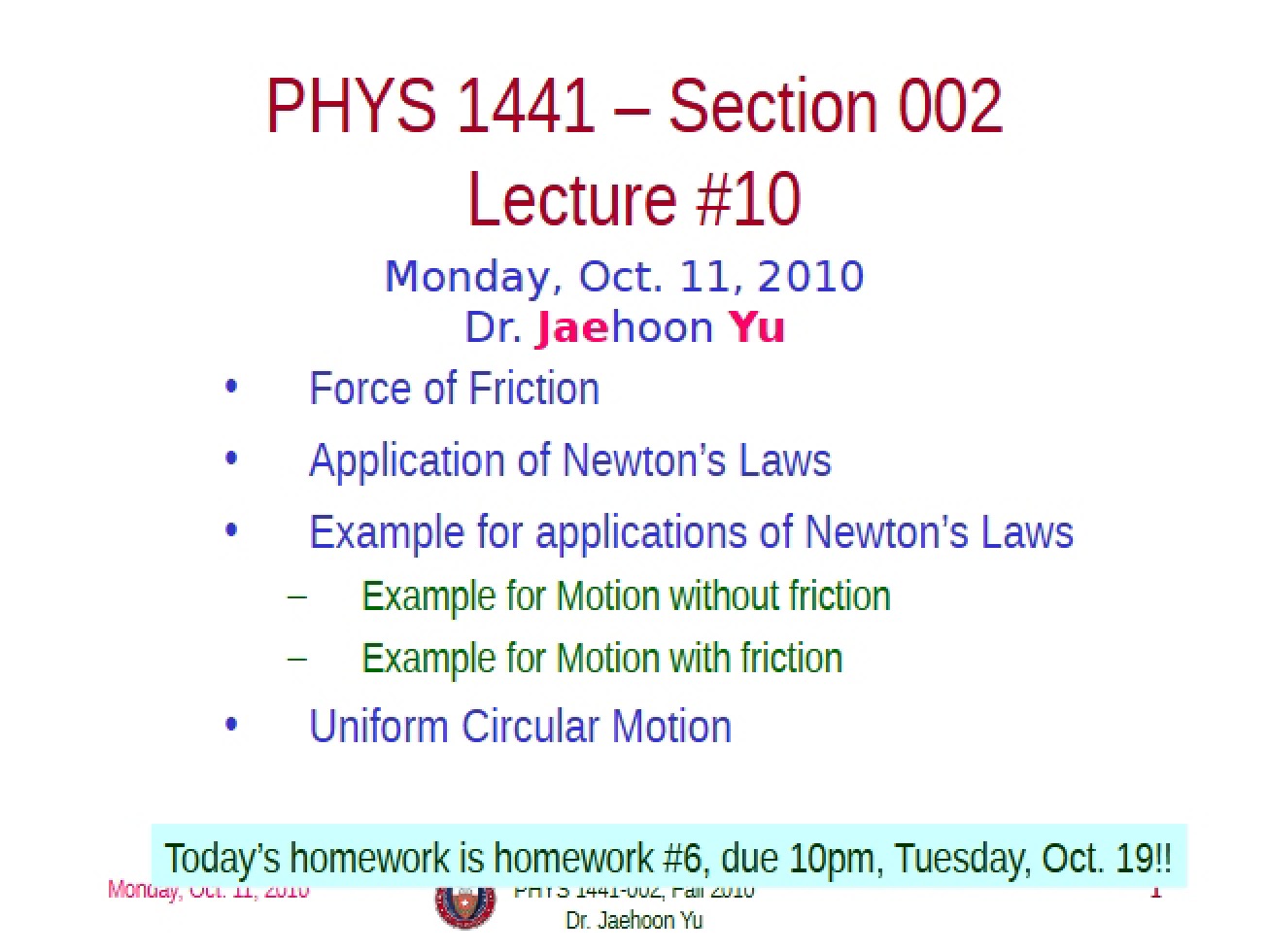 Notes from Lecture (1)