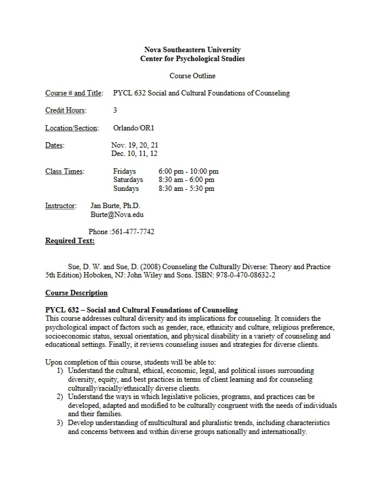 Course Outline: Social and Cultural Foundations
