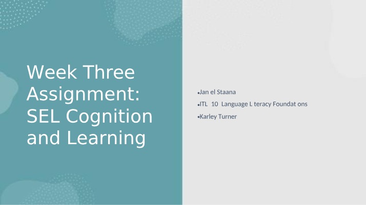 SEL Cognition and Learning Week Three Assignment
