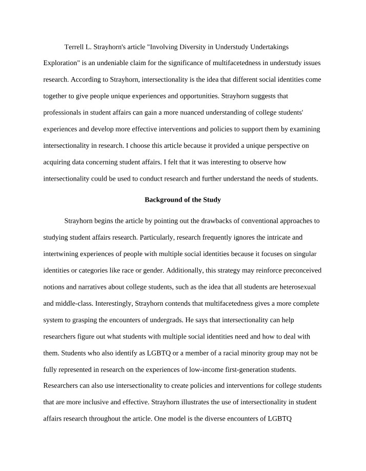 Student Affairs Research - The Significance of Intersectionality