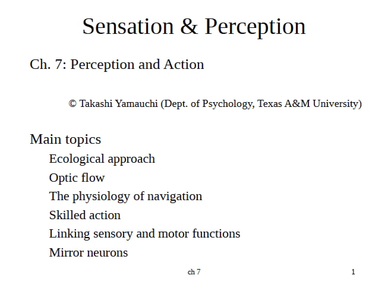 Chapter 7 Perception and Action