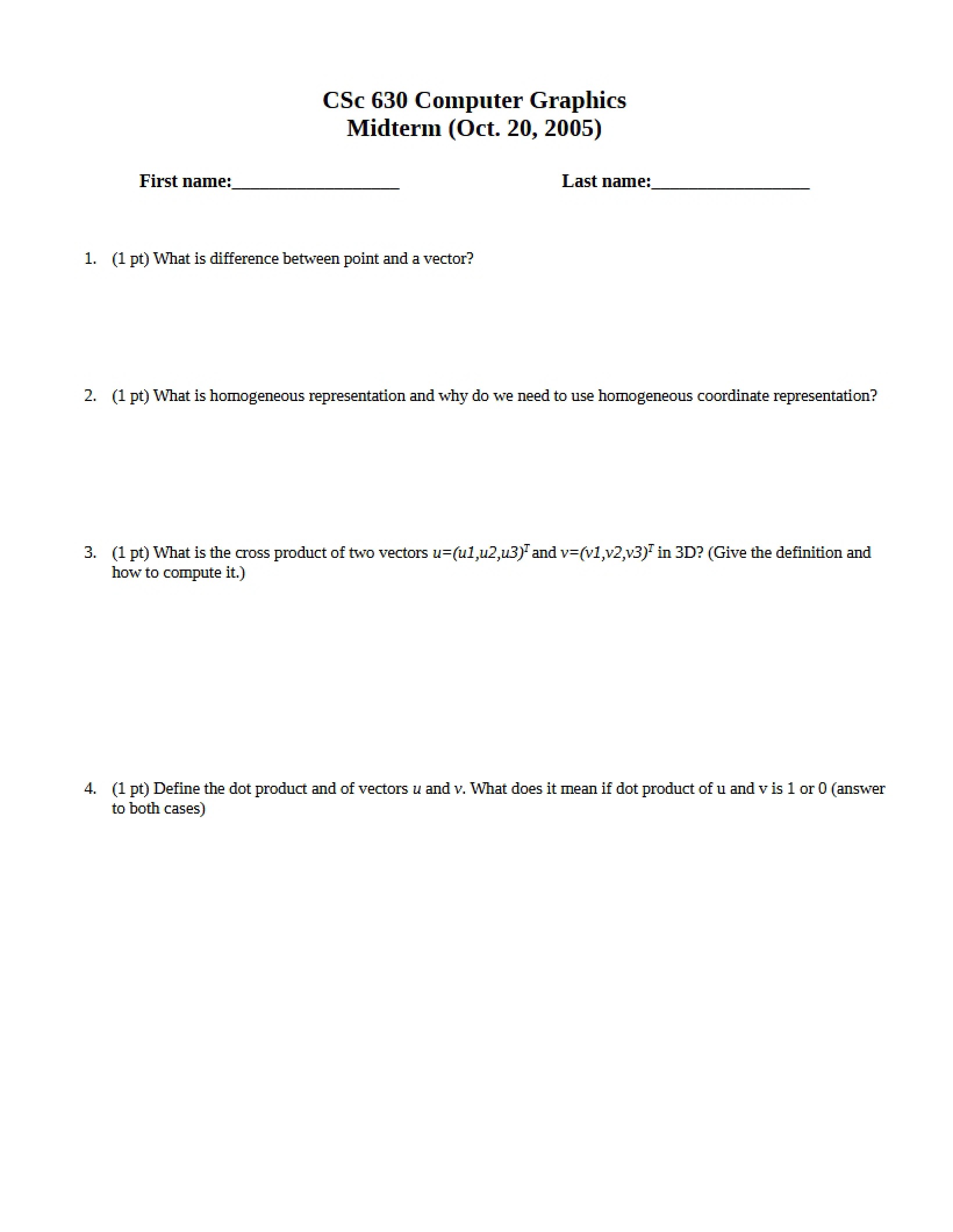 Computer Graphics Midterm Exam