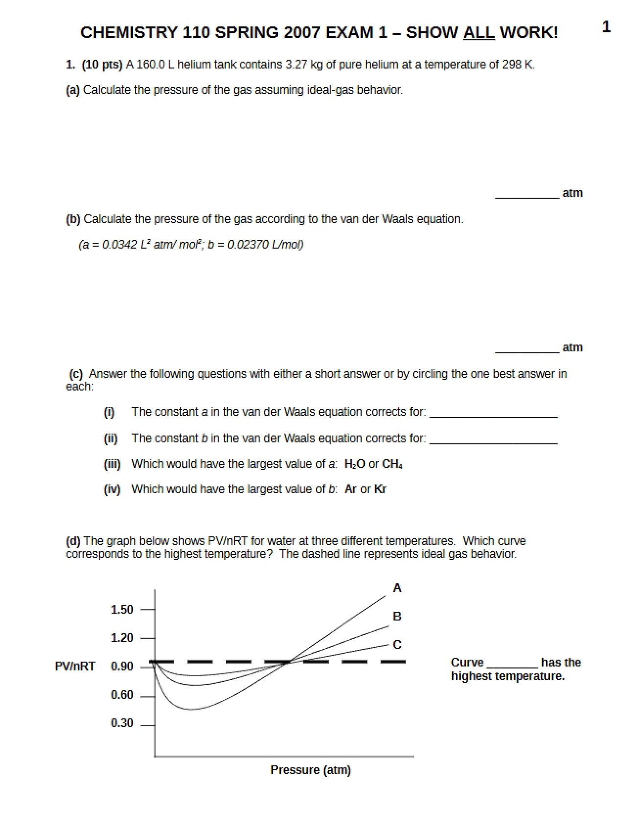 First Exam for Chemistry 110