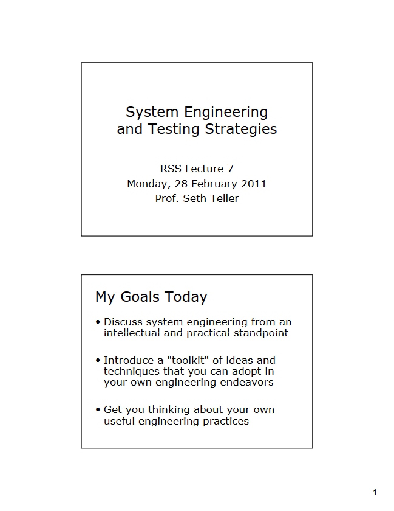 Testing Strategies and System Engineering