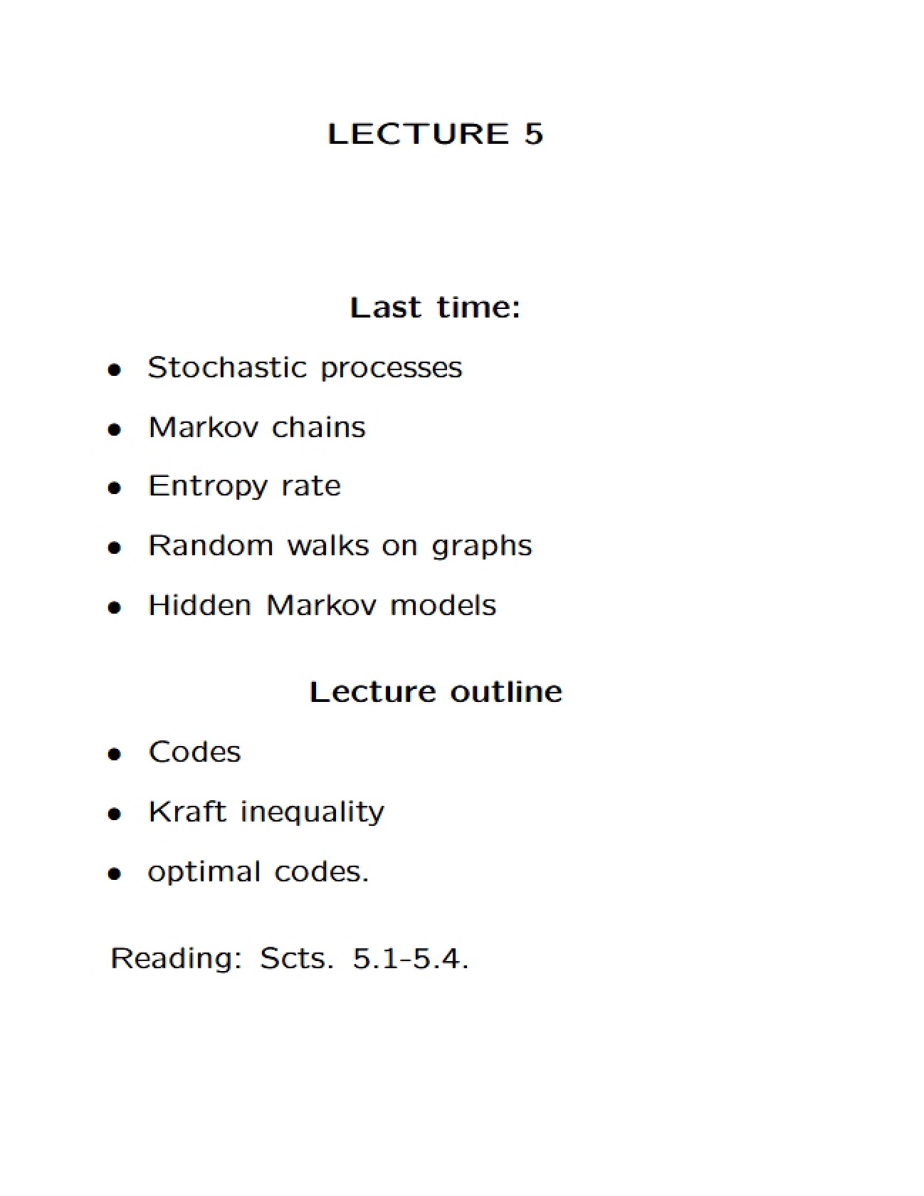 Class Notes: Information Theory