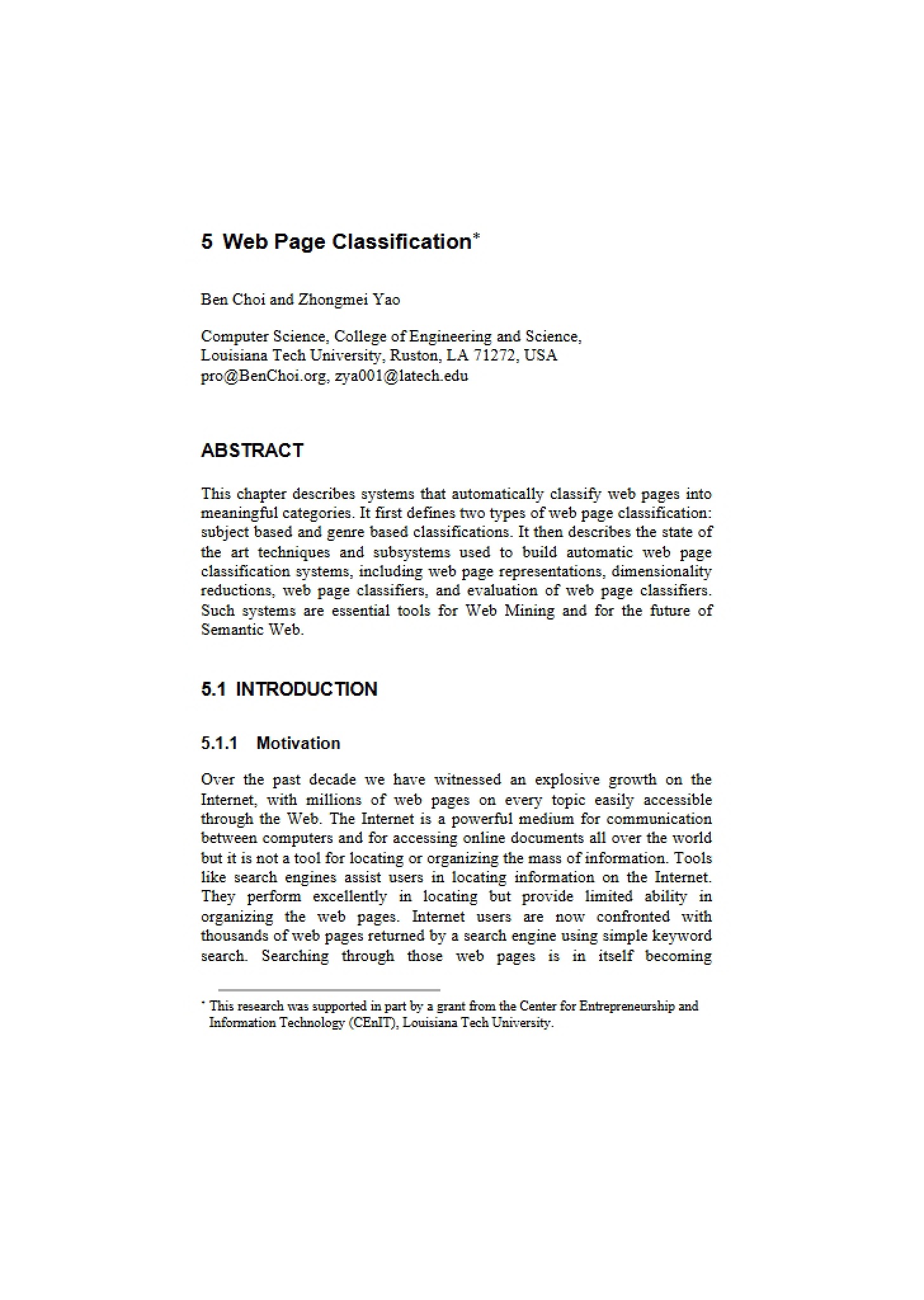 Classifying Web Pages