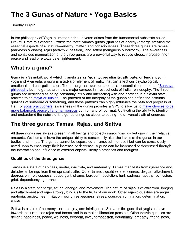 Yoga Basics - The 3 Gunas of Nature