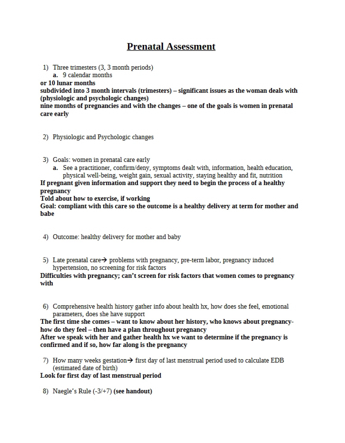 Assessment during Prenatal Stage