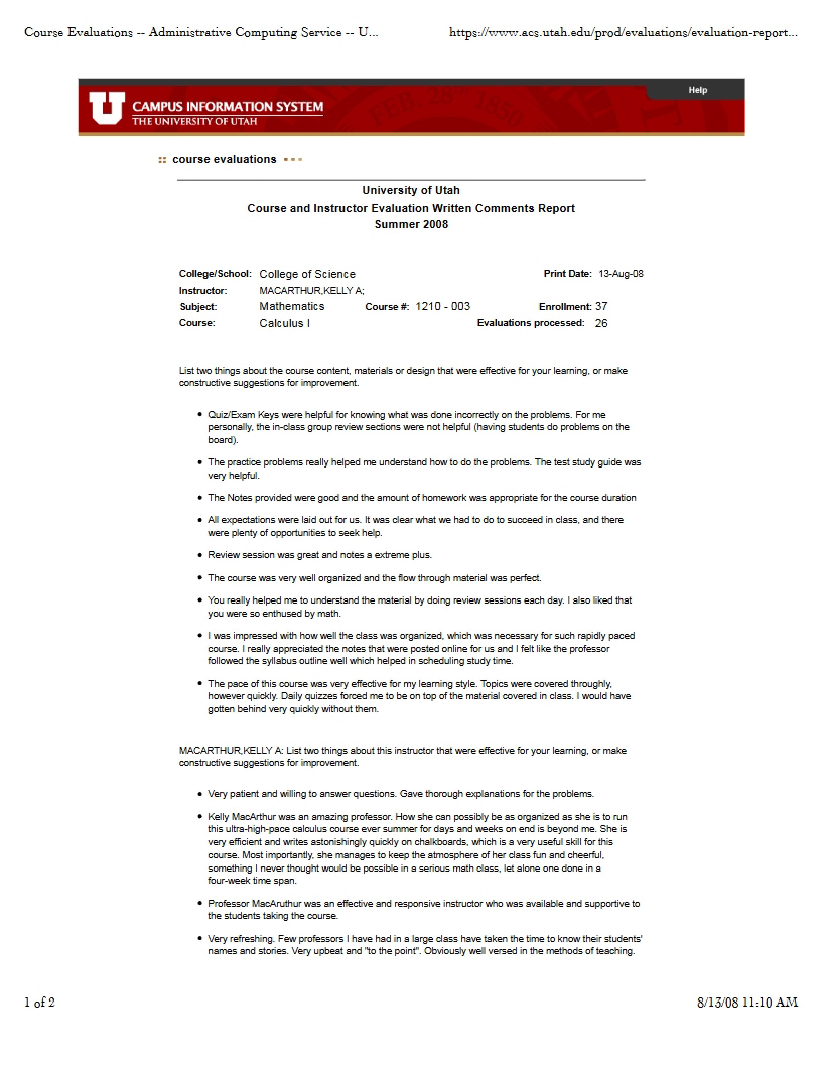 Evaluations for Course