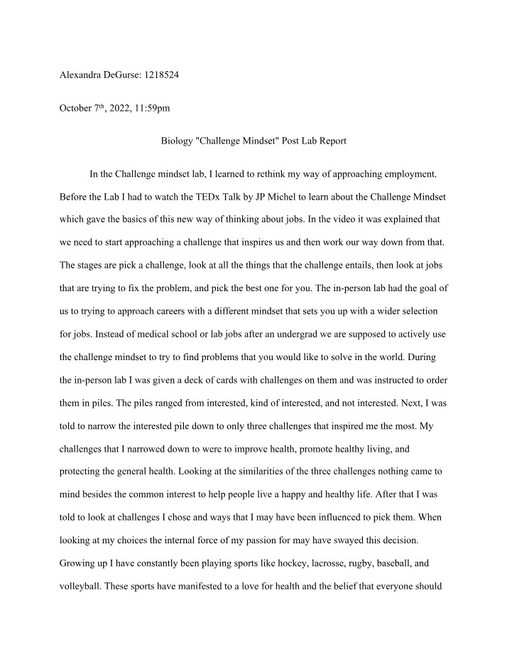 Post Lab Report - Challenge Mindset