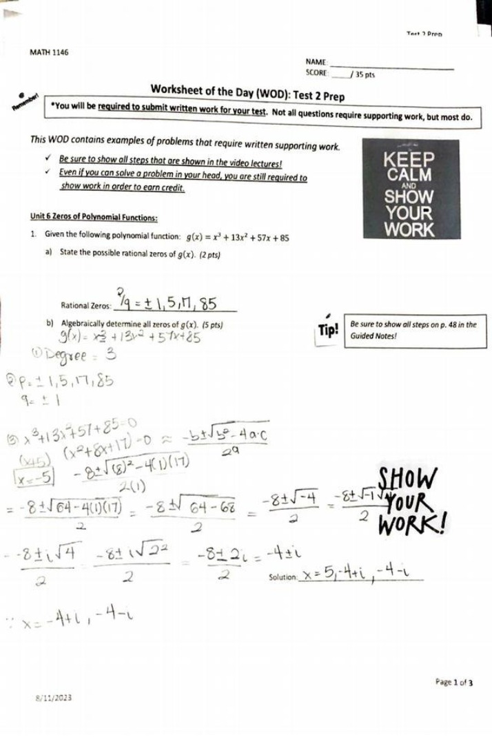 Worksheet of the Day for Test 2