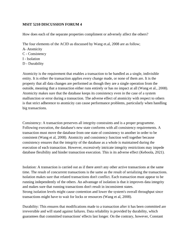 Impact of ACID Principles on Database Design Atomicity