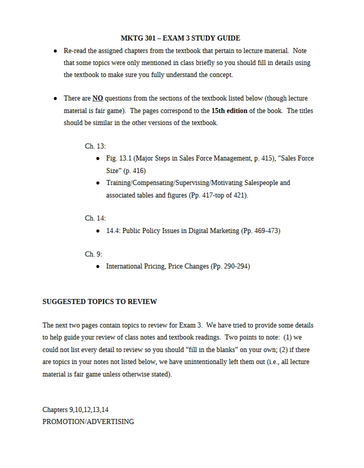 Guide for Exam 3