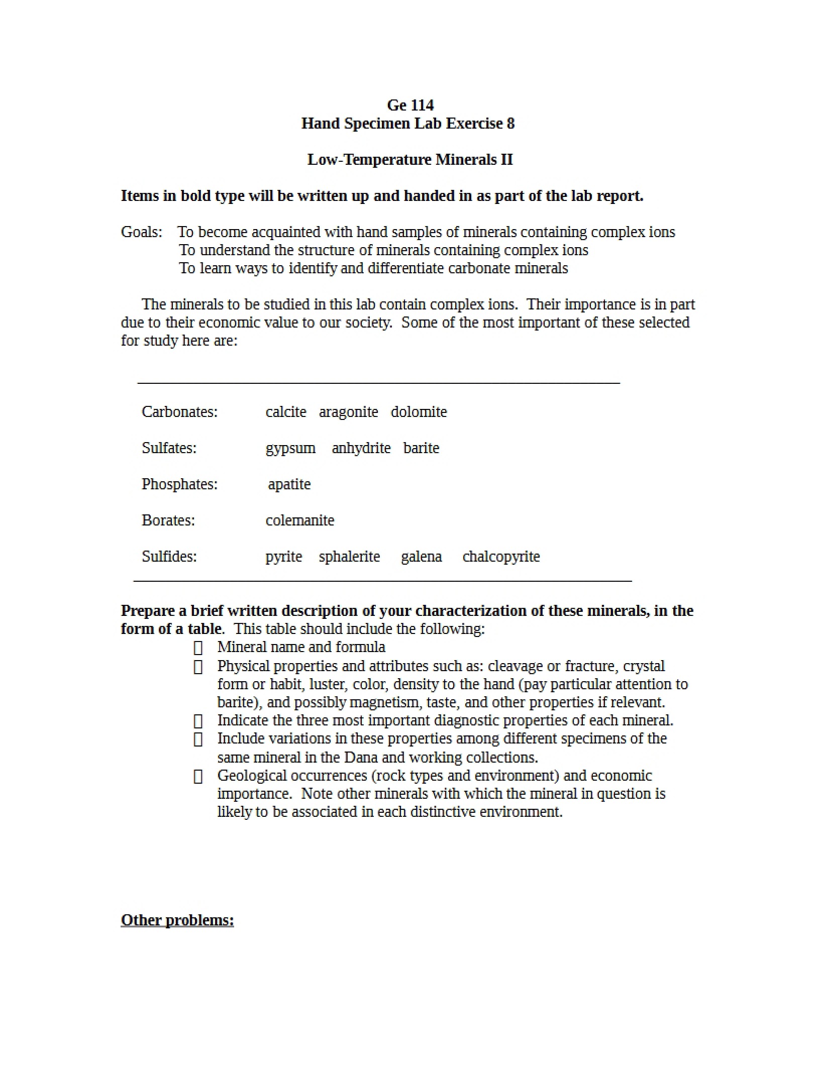Minerals at Low Temperature Part II