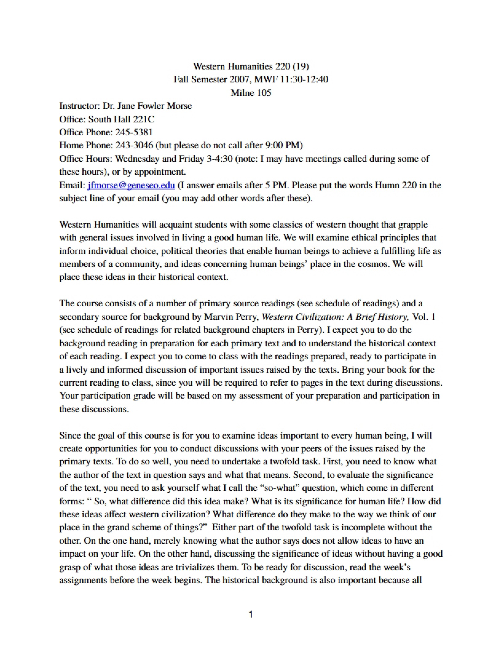 Western Humanities Syllabus