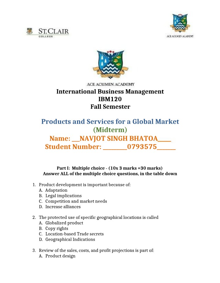 Midterm - Products and Services for a Global Market