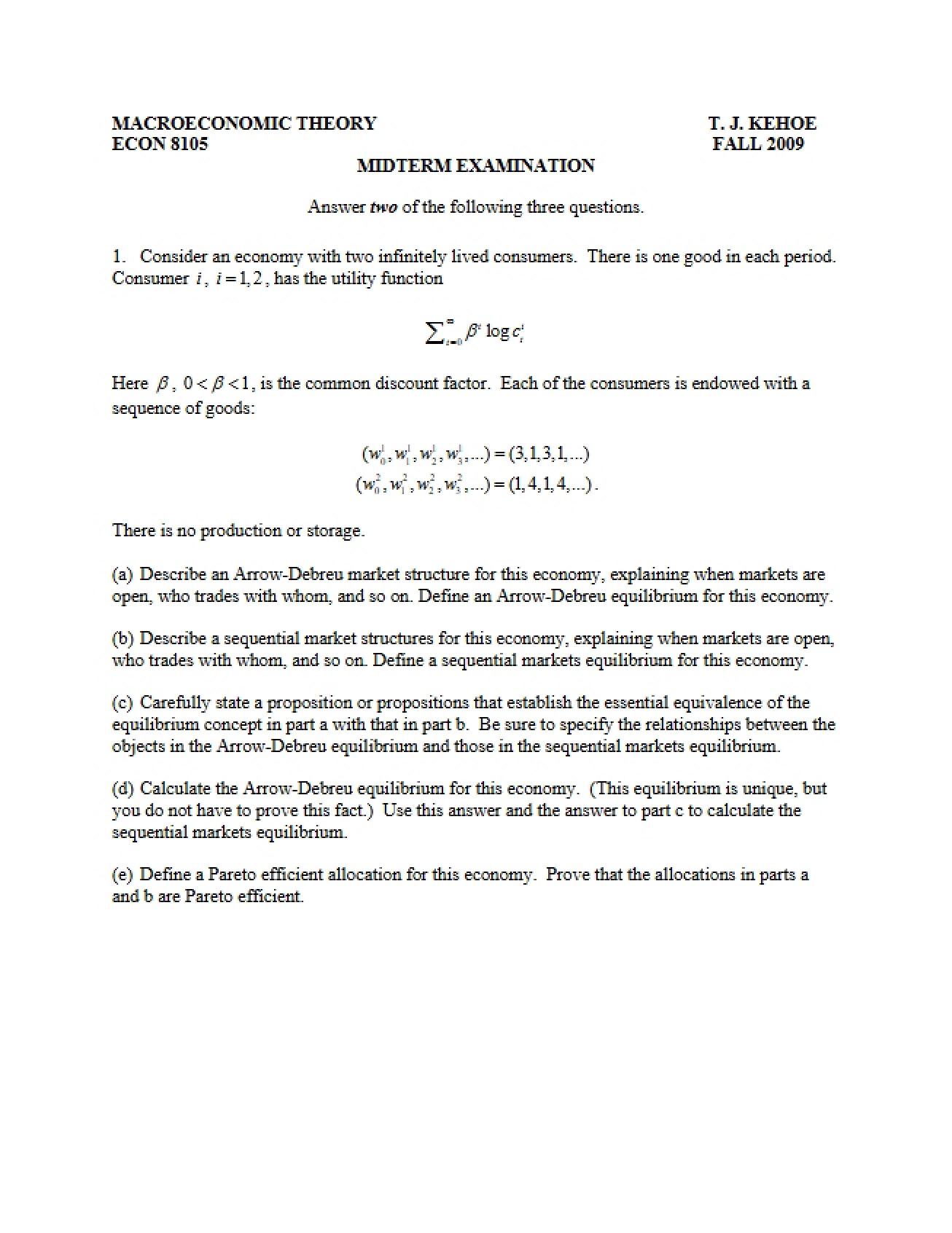 Midterm Examination for ECON 8105
