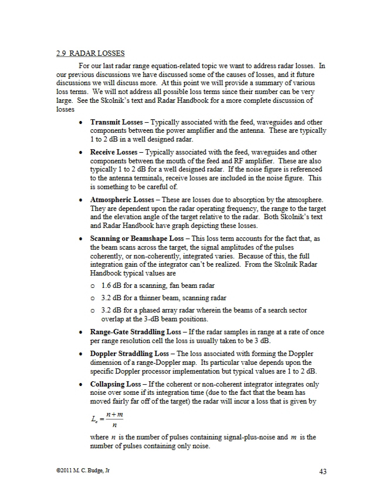 Losses in Radar Systems