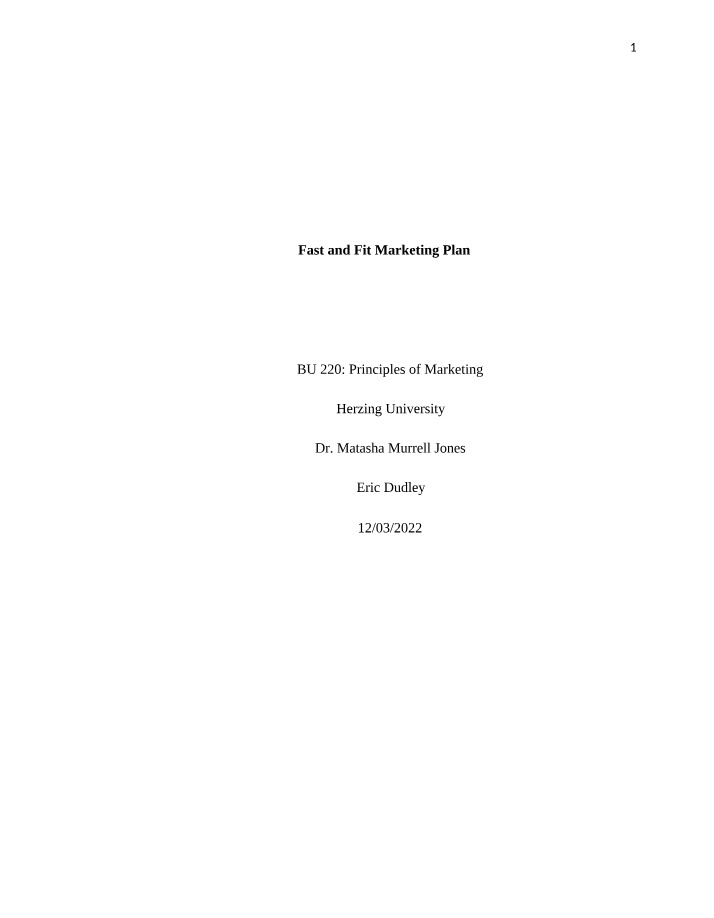 Marketing Plan for Fast and Fit