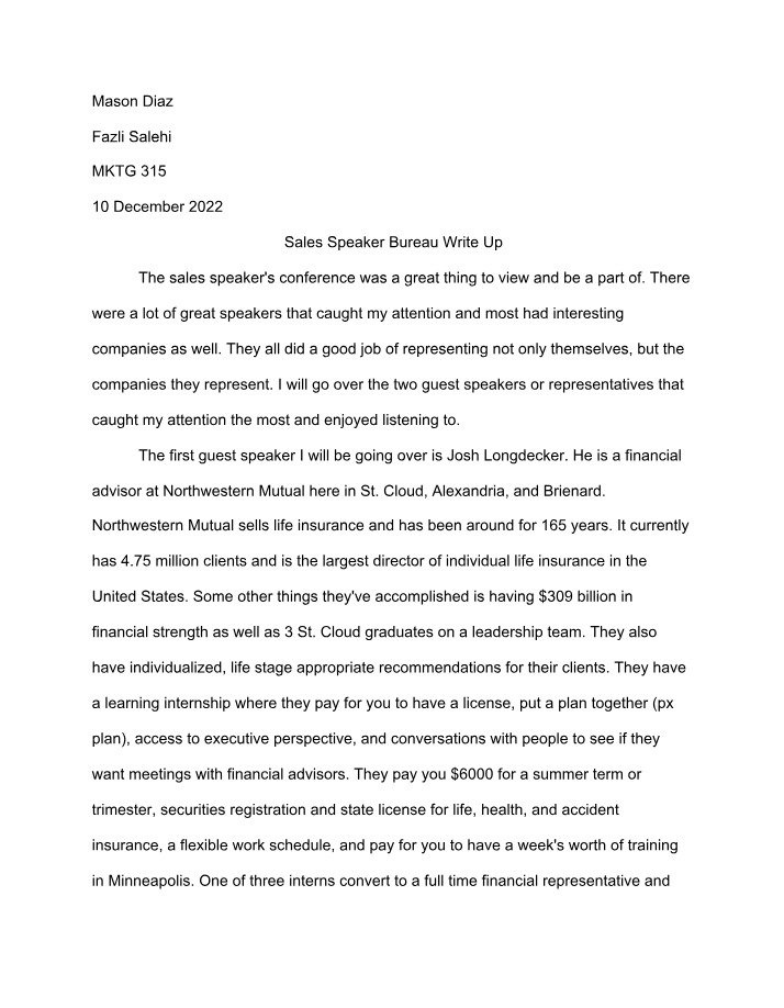 Write-Up for Sales Speaker Bureau