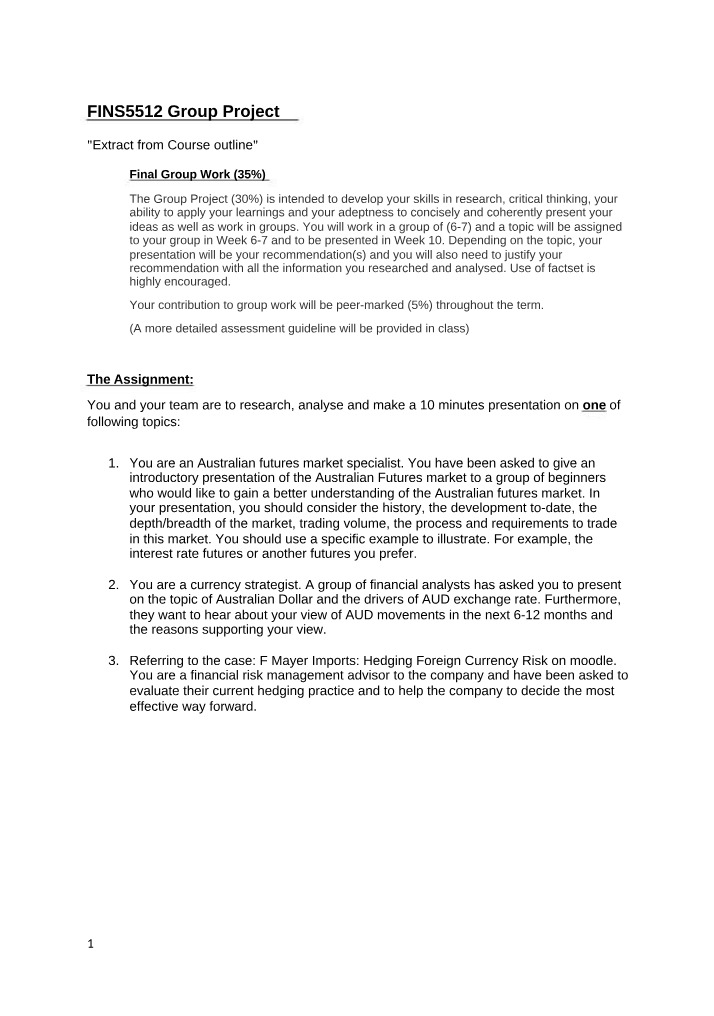 FINS5512 Group Research and Presentation Skills