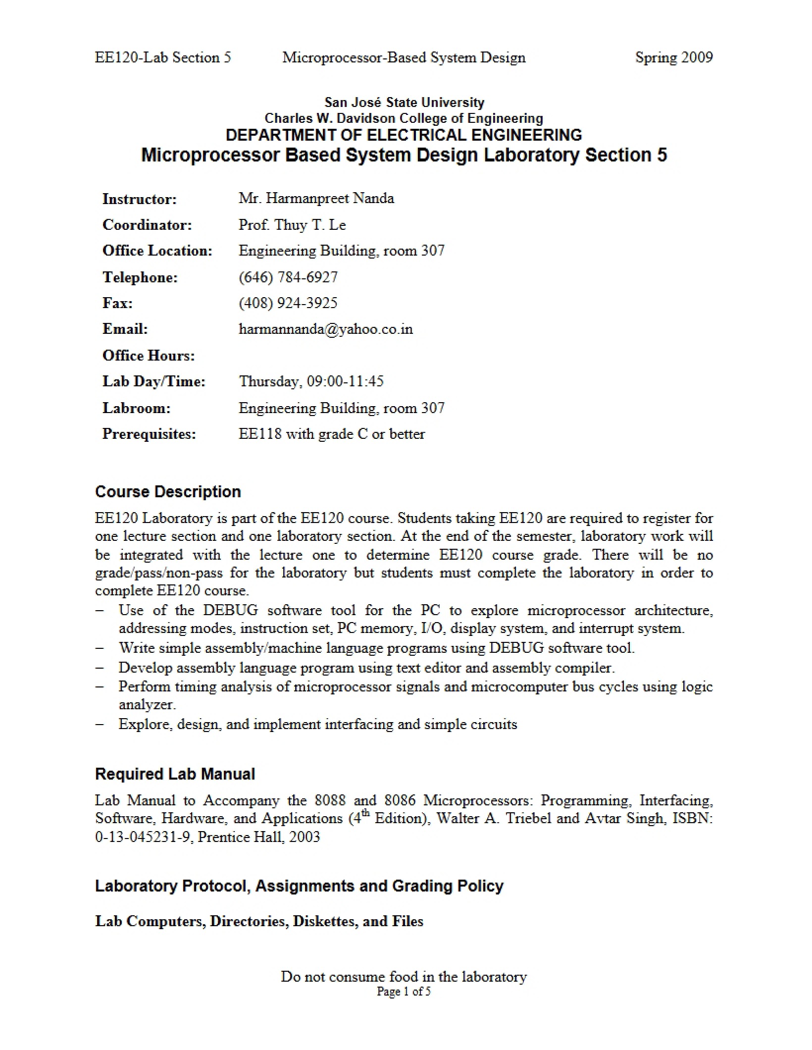 Curriculum for Microprocessor Design