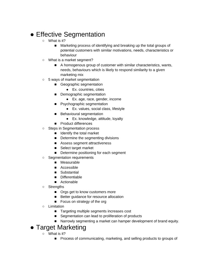 Concepts of Marketing Matrix