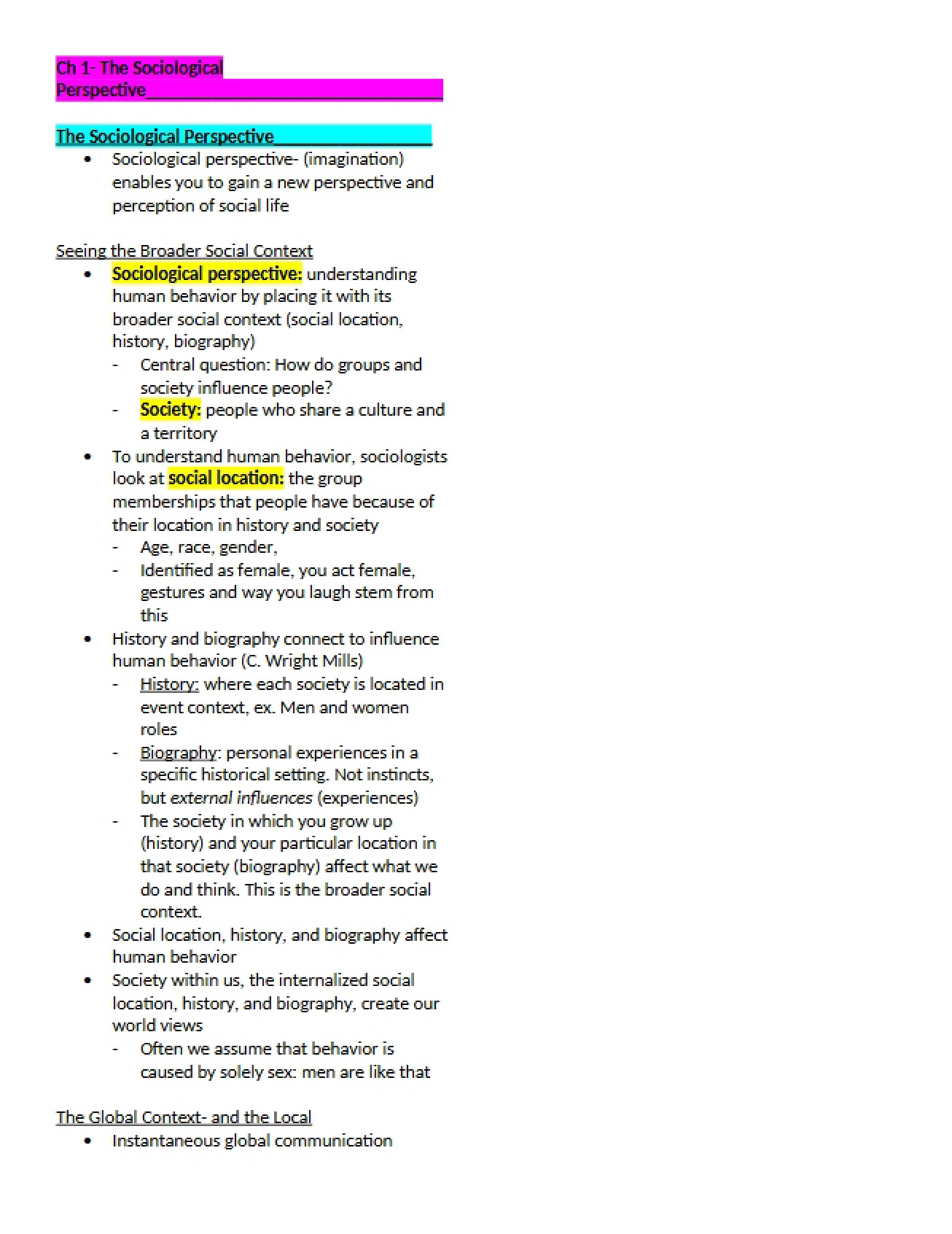 Sociological Perspective Chapter One