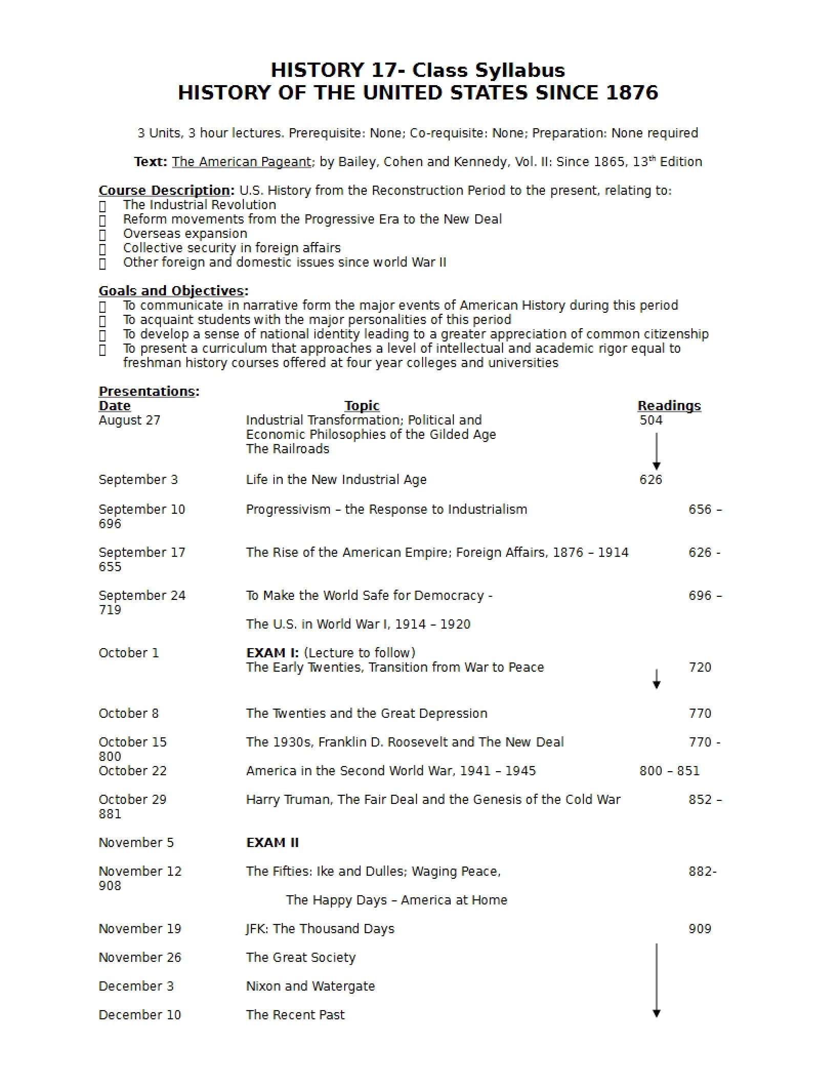 Syllabus US History Since 1876