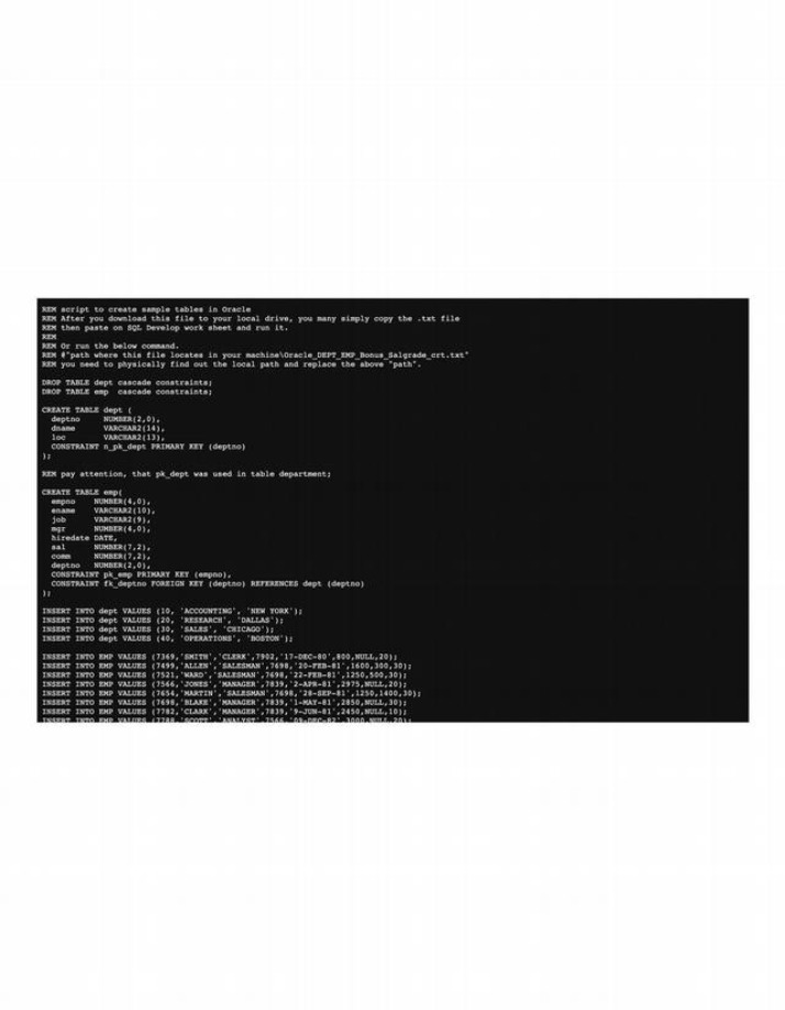 Database Script for Oracle Dept, Emp, Bonus, and Salgrade