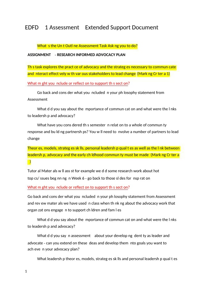 Extended Support Document for EDFD451 Assessment 3