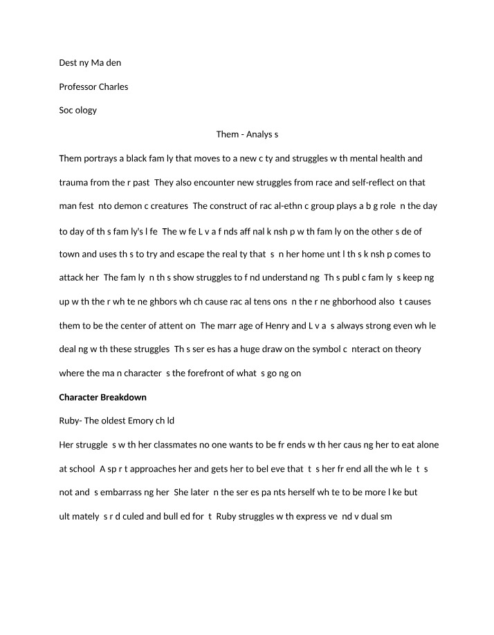 Analysis of the TV Series 'Them'