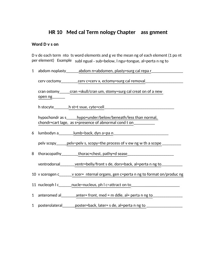 Chapter 4 Assignment - Medical Terminology