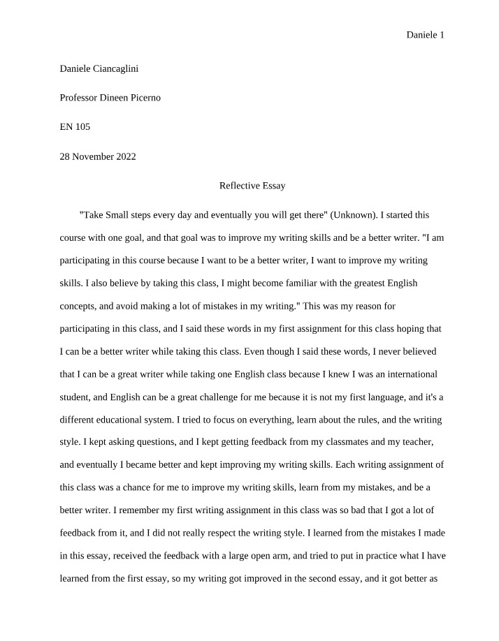 Improving Writing Skills - Reflective Essay