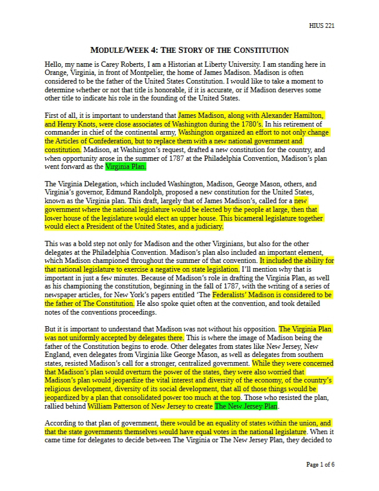 Fourth Week Presentation Notes for American History