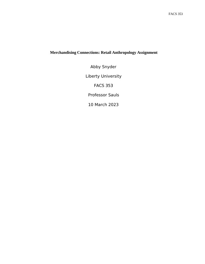 Assignment on Retail Anthropology