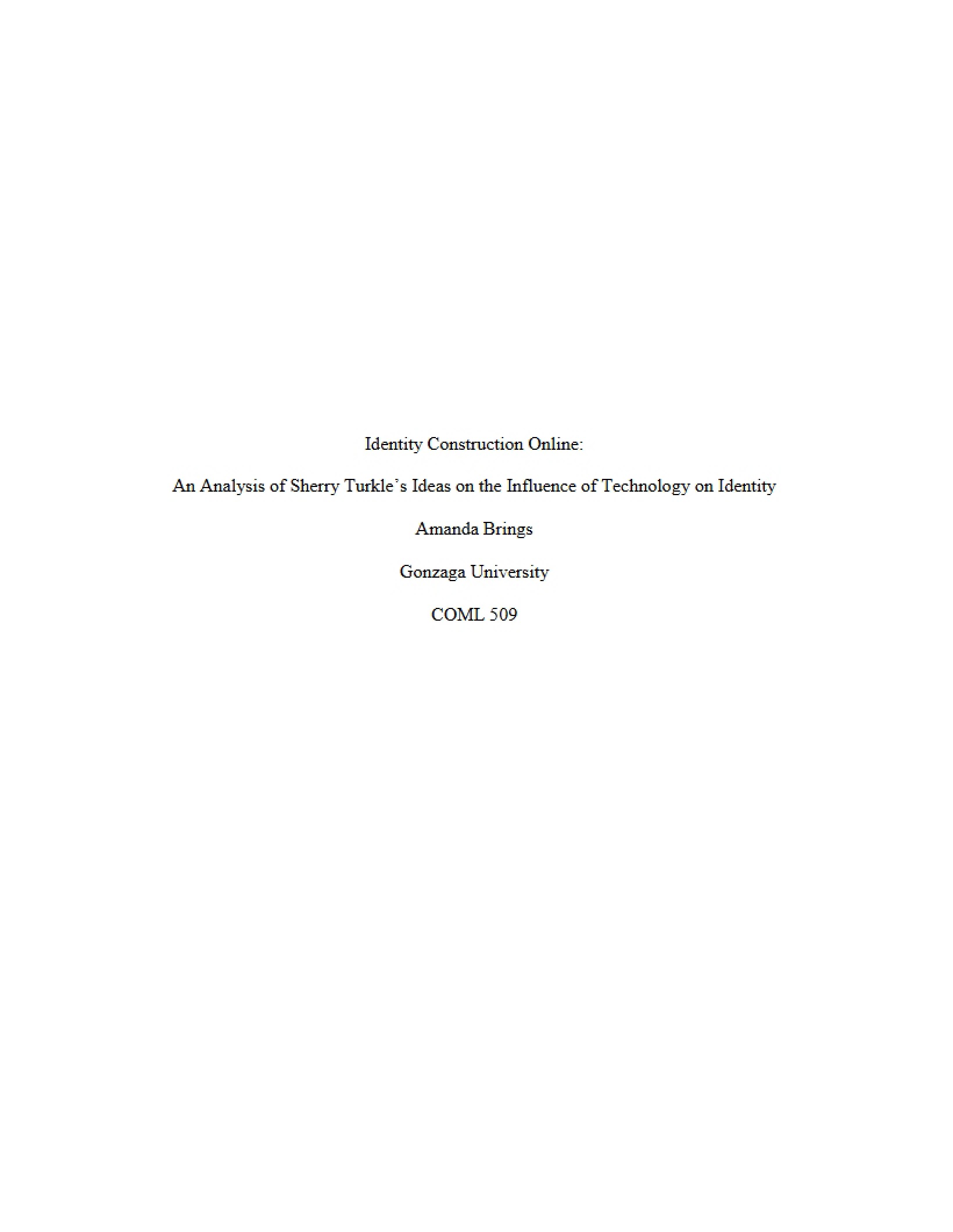 Sherry Turkle Technology and Identity Analysis
