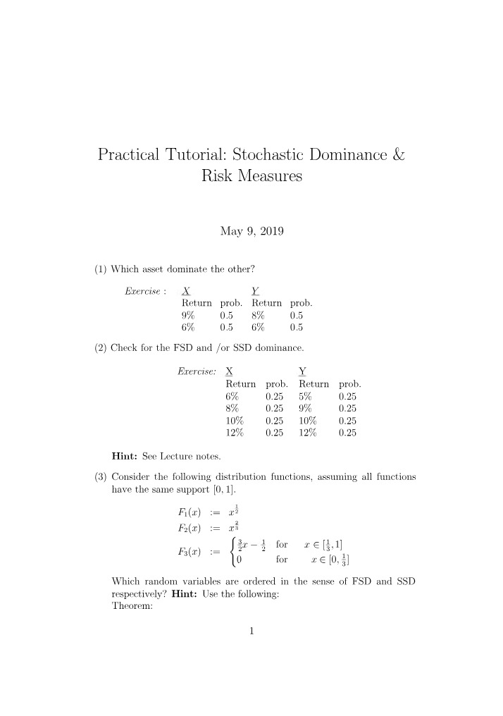 Practical Tutorial - Stochastic Dominance and Risk Measures (WTW354)