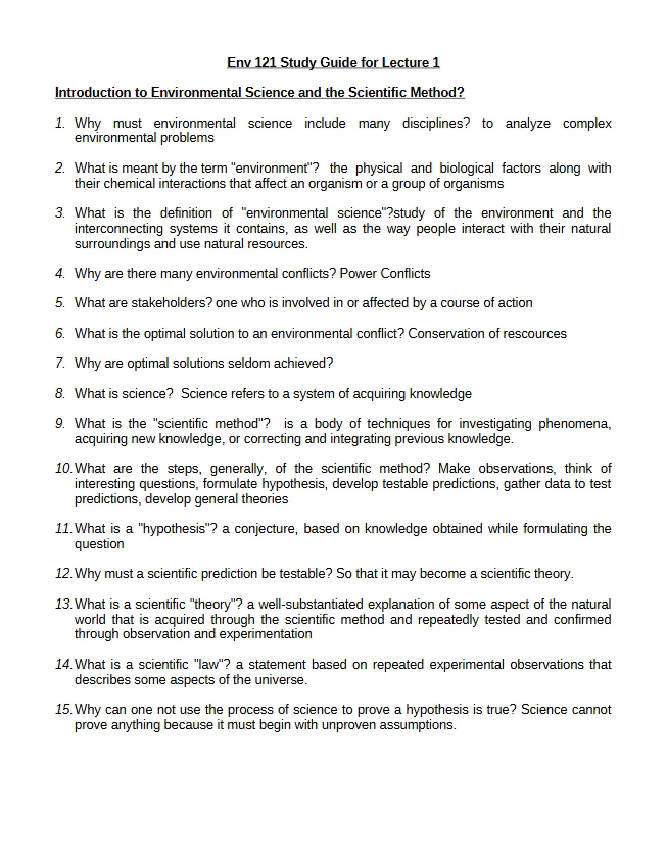 Environmental Science Study Guide
