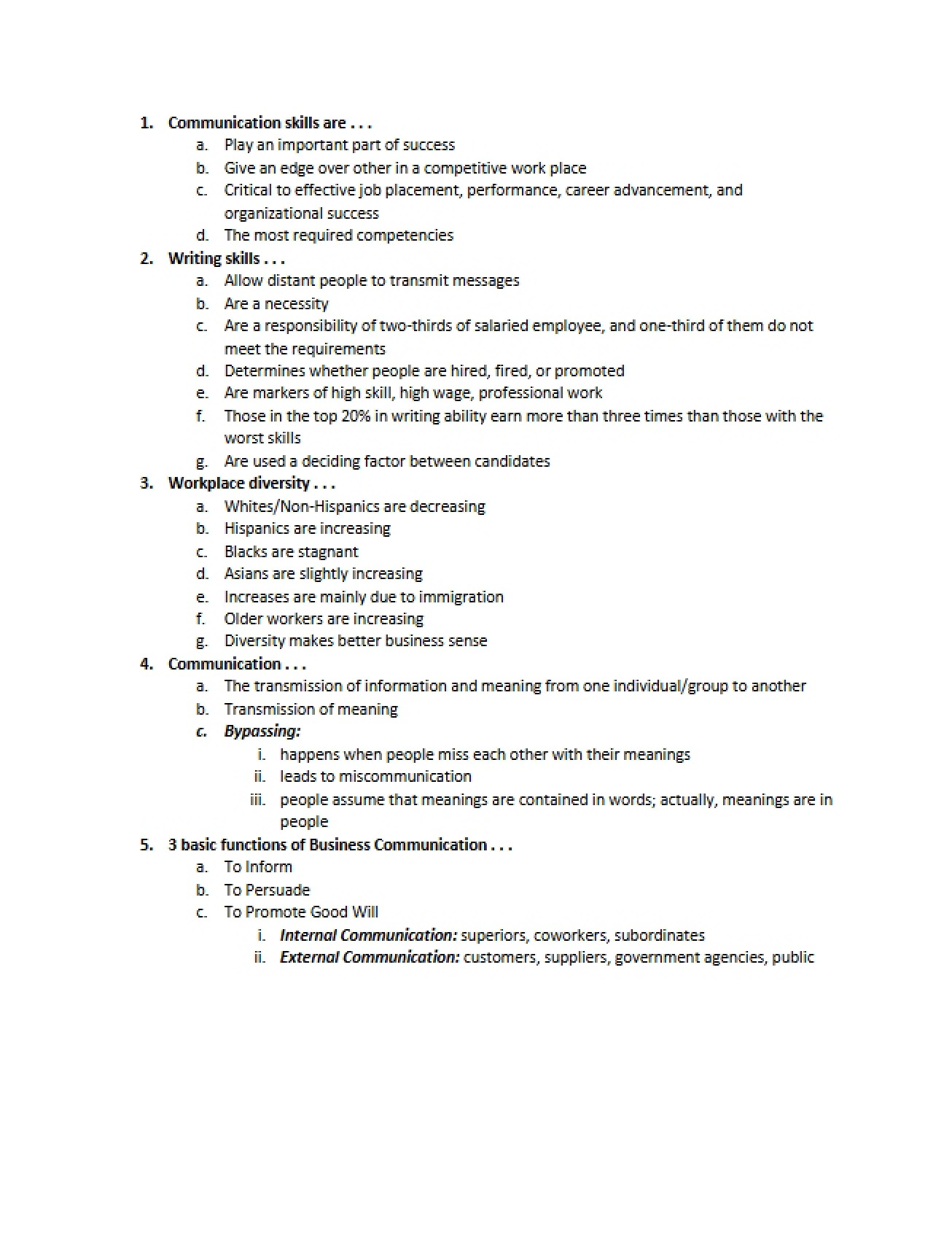 Study Guide for BCOM3360 Exam 1