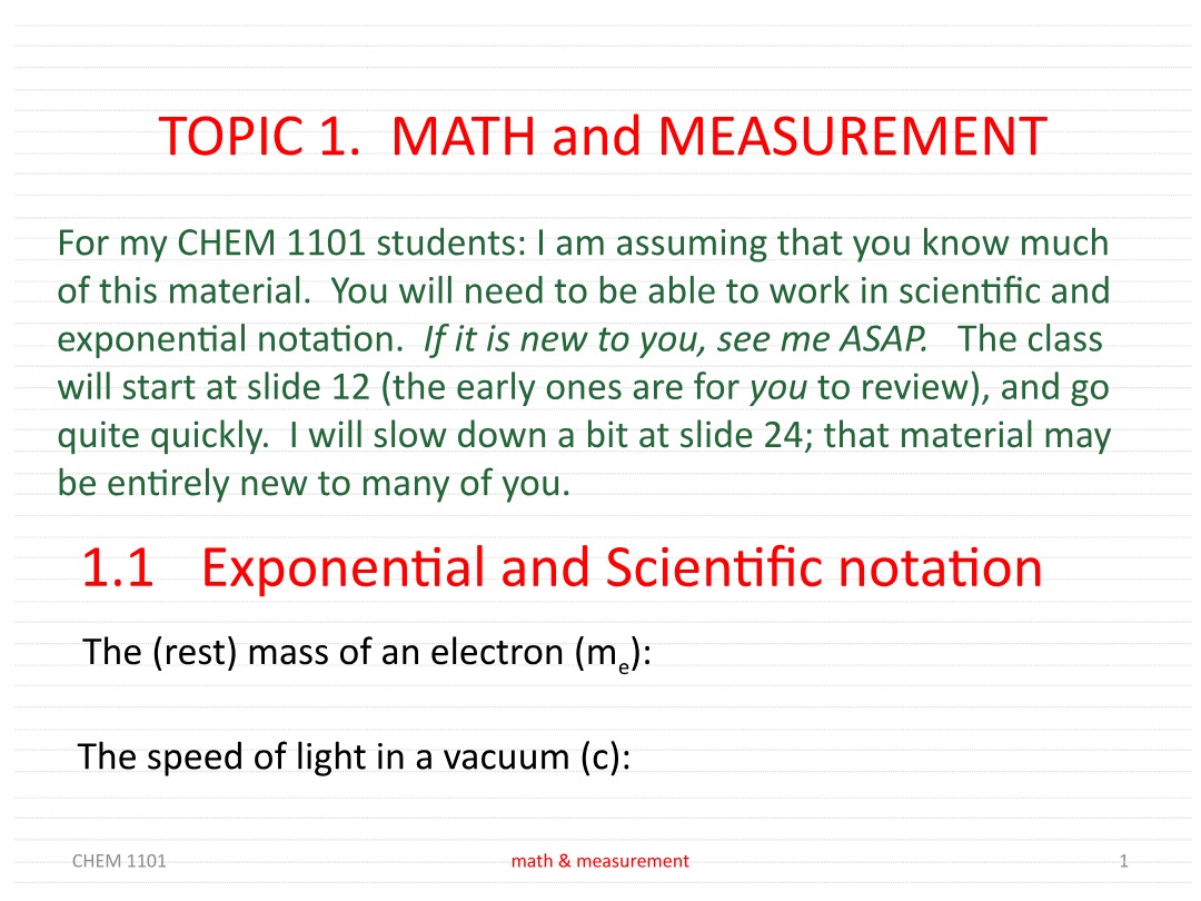 Math and Measurement Lecture Notes Section 1