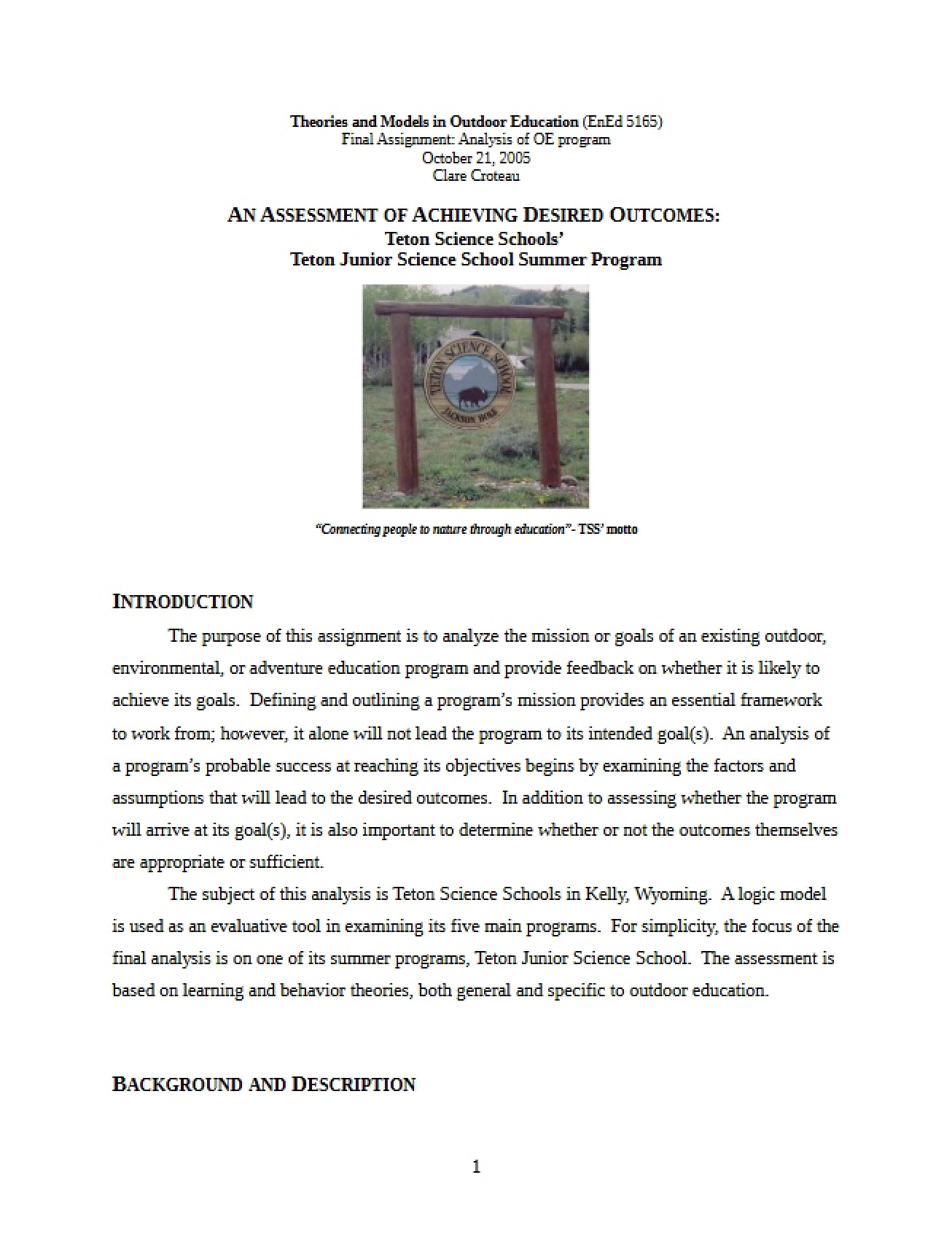 Outdoor Education Models and Theories