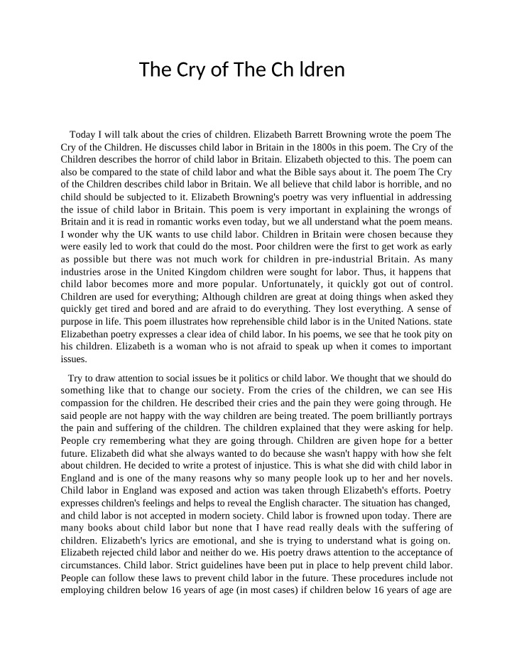 Analysis of The Cry of The Children