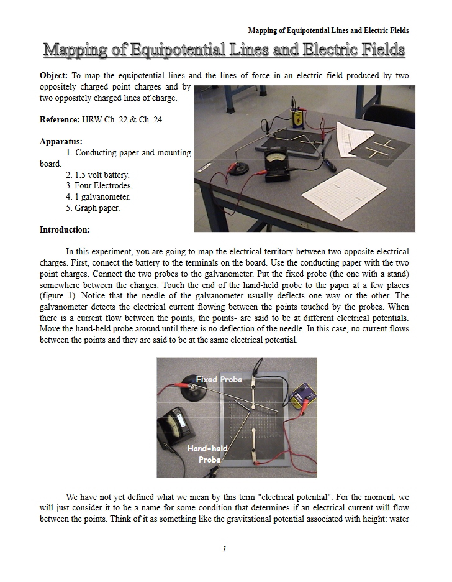 Electric Fields and Equipotential Lines Mapping