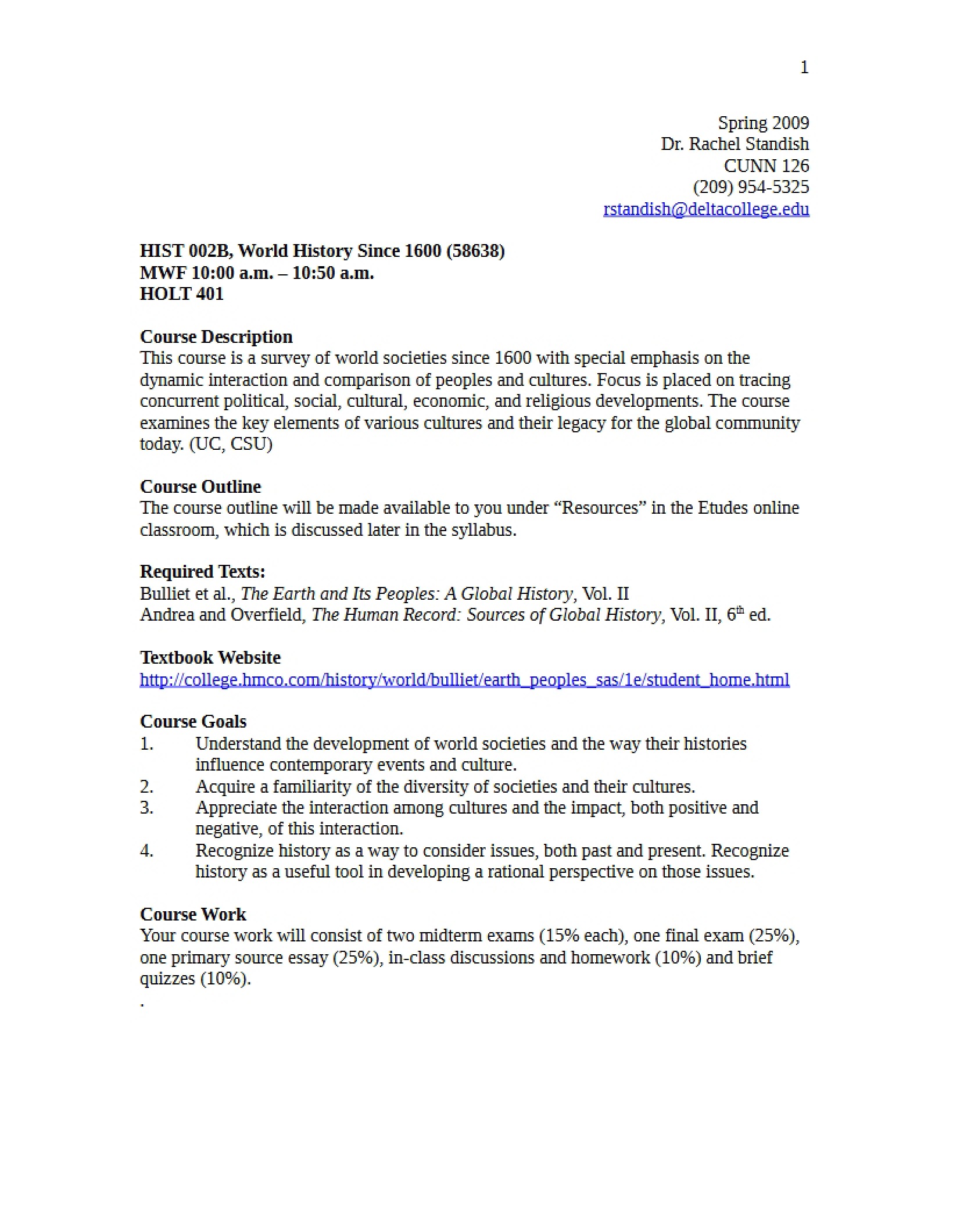 World History Post-1600 Syllabus