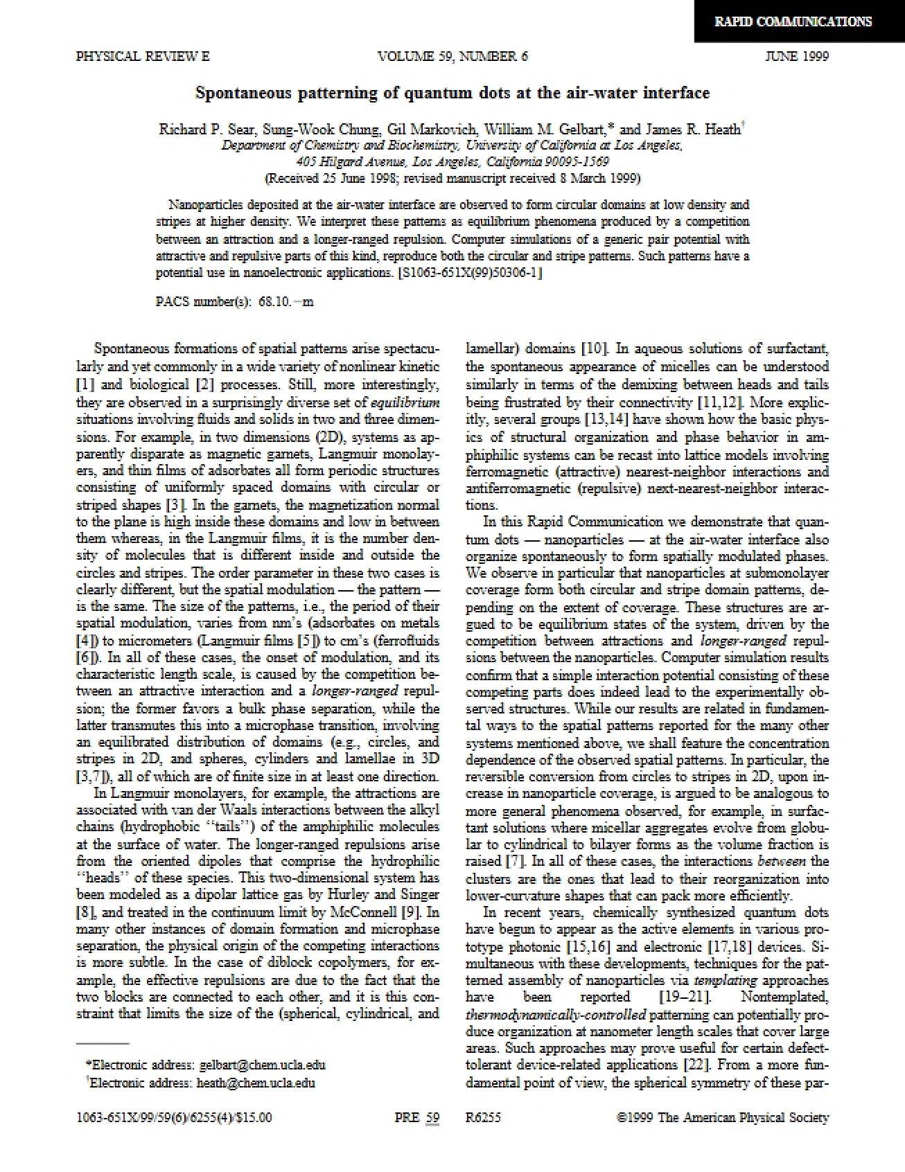 Spontaneous Patterning of Quantum Dots at the Air-Water Interface - Theory of Solid State 2