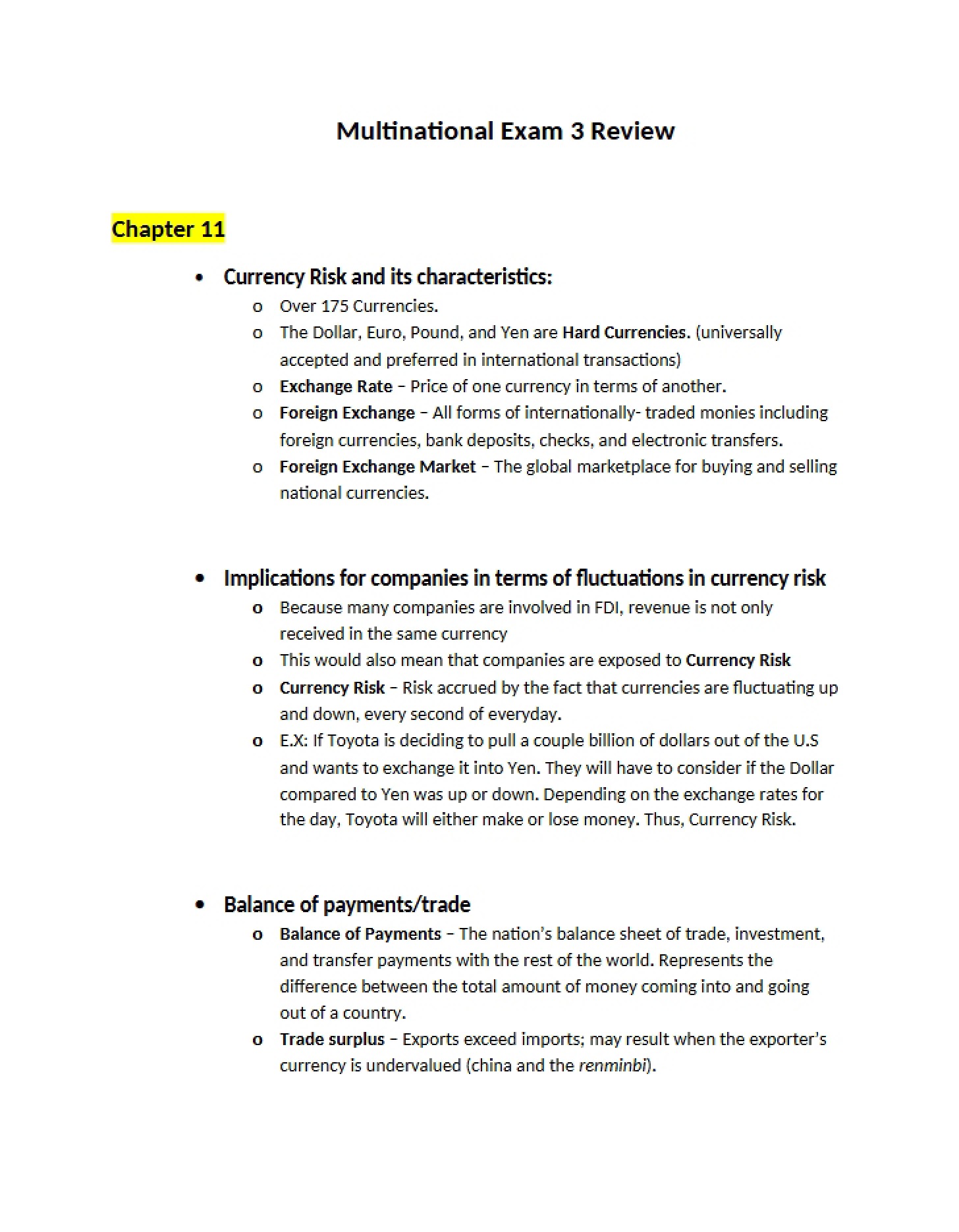 Review for Exam 3 (Multinational)