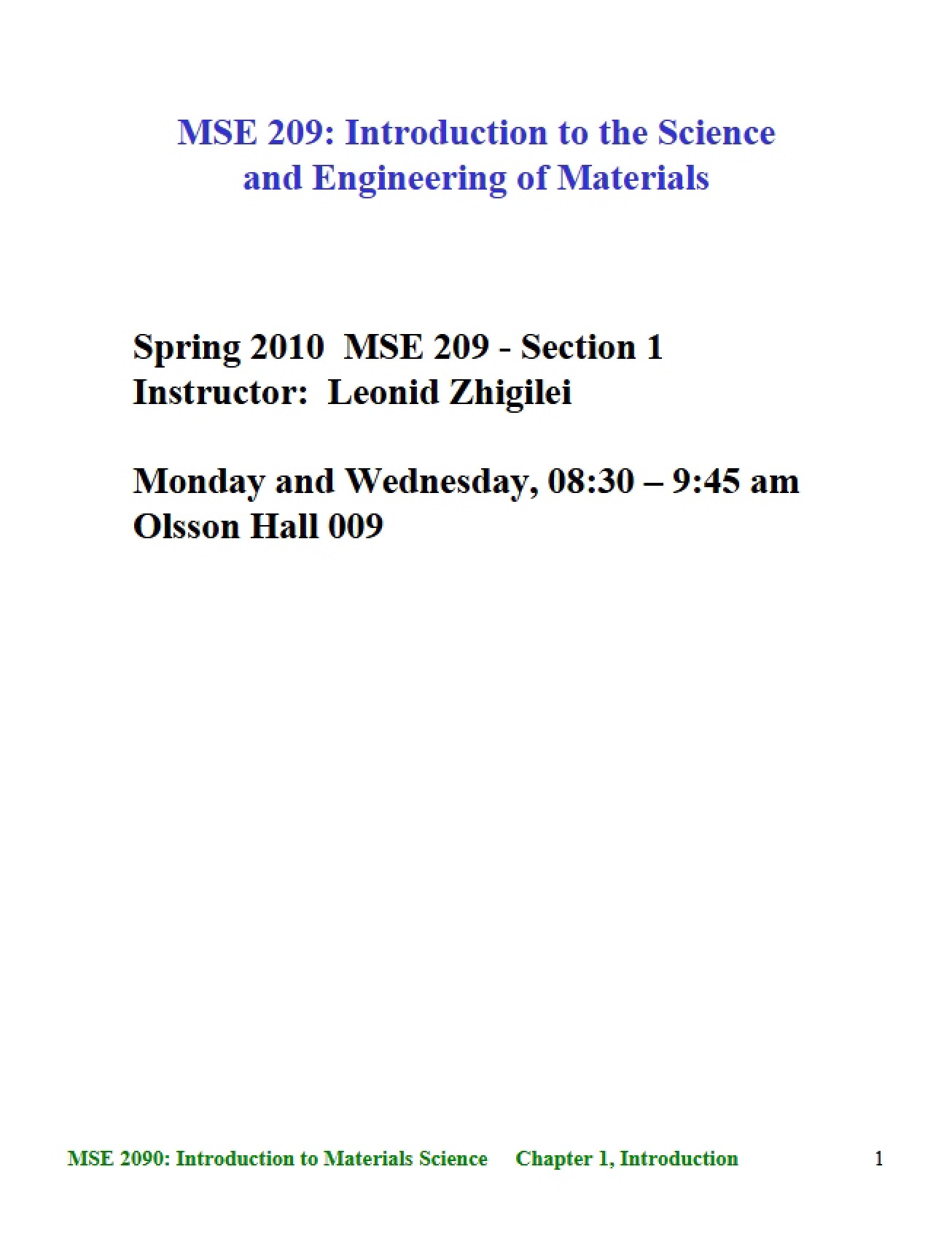 Science and Engineering of Materials Introduction