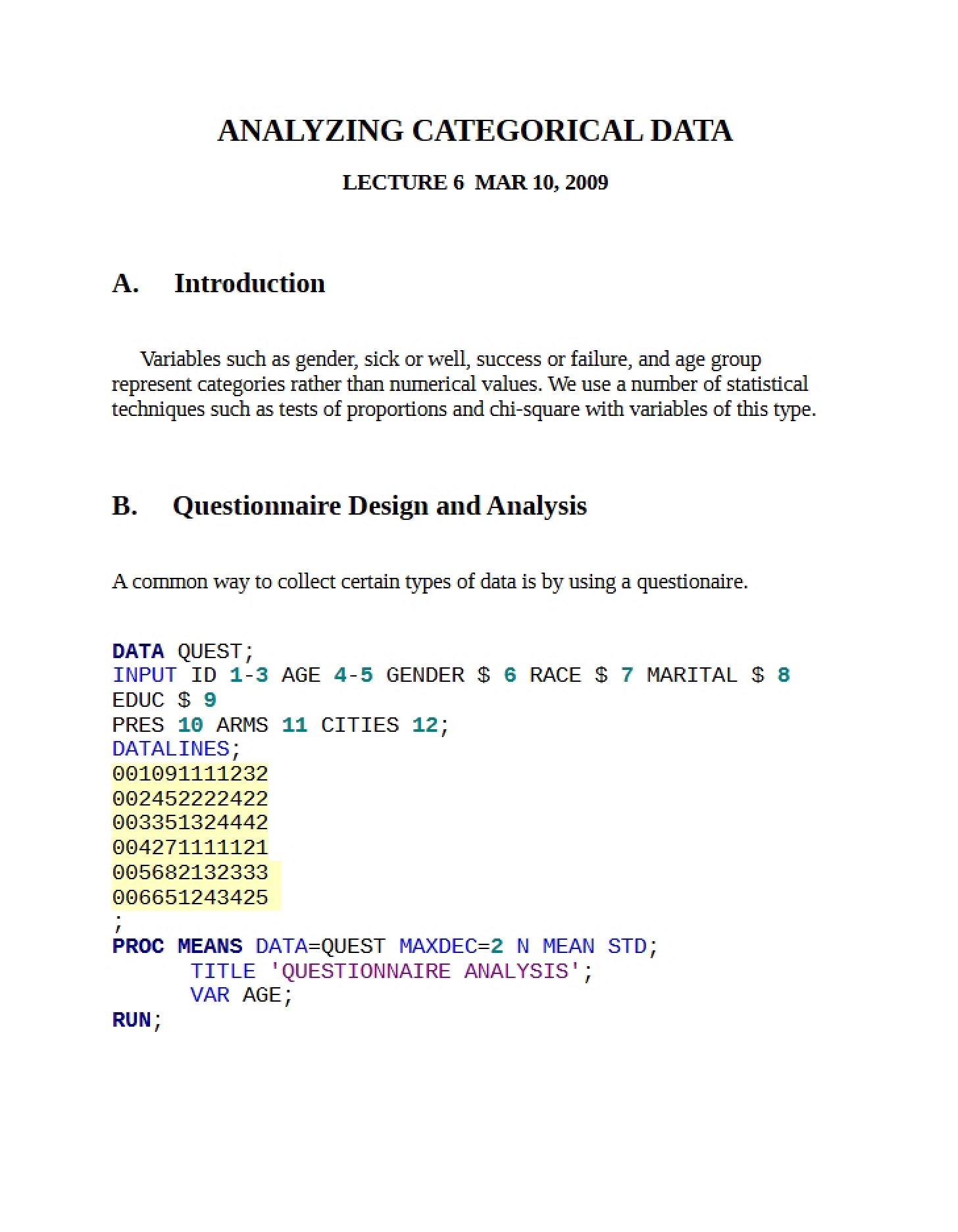 Lecture Six Notes