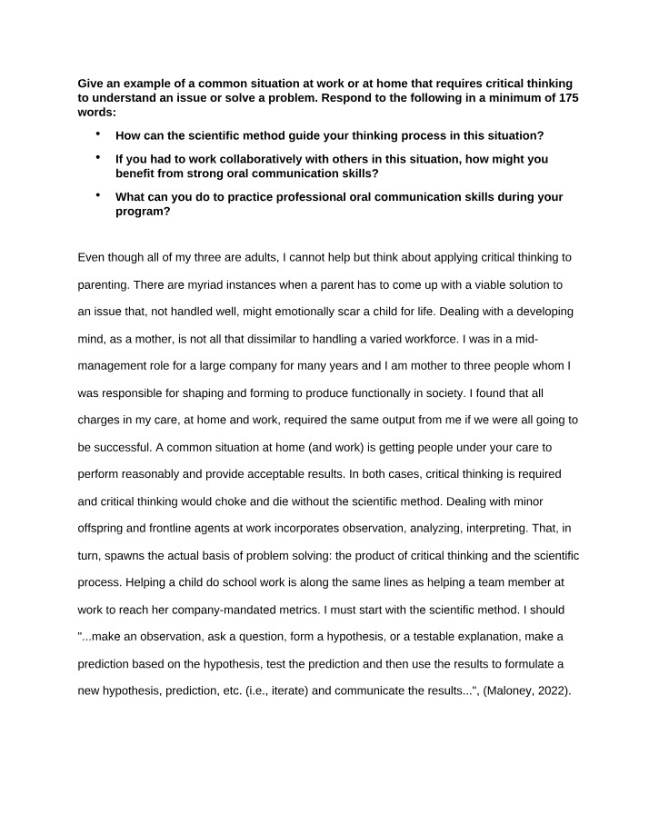 Scientific Method to Enhance Critical Thinking Skills